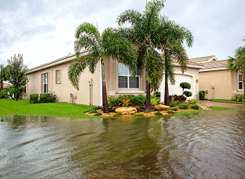 Extremelly flooded yard in front of a Southwest Florida home